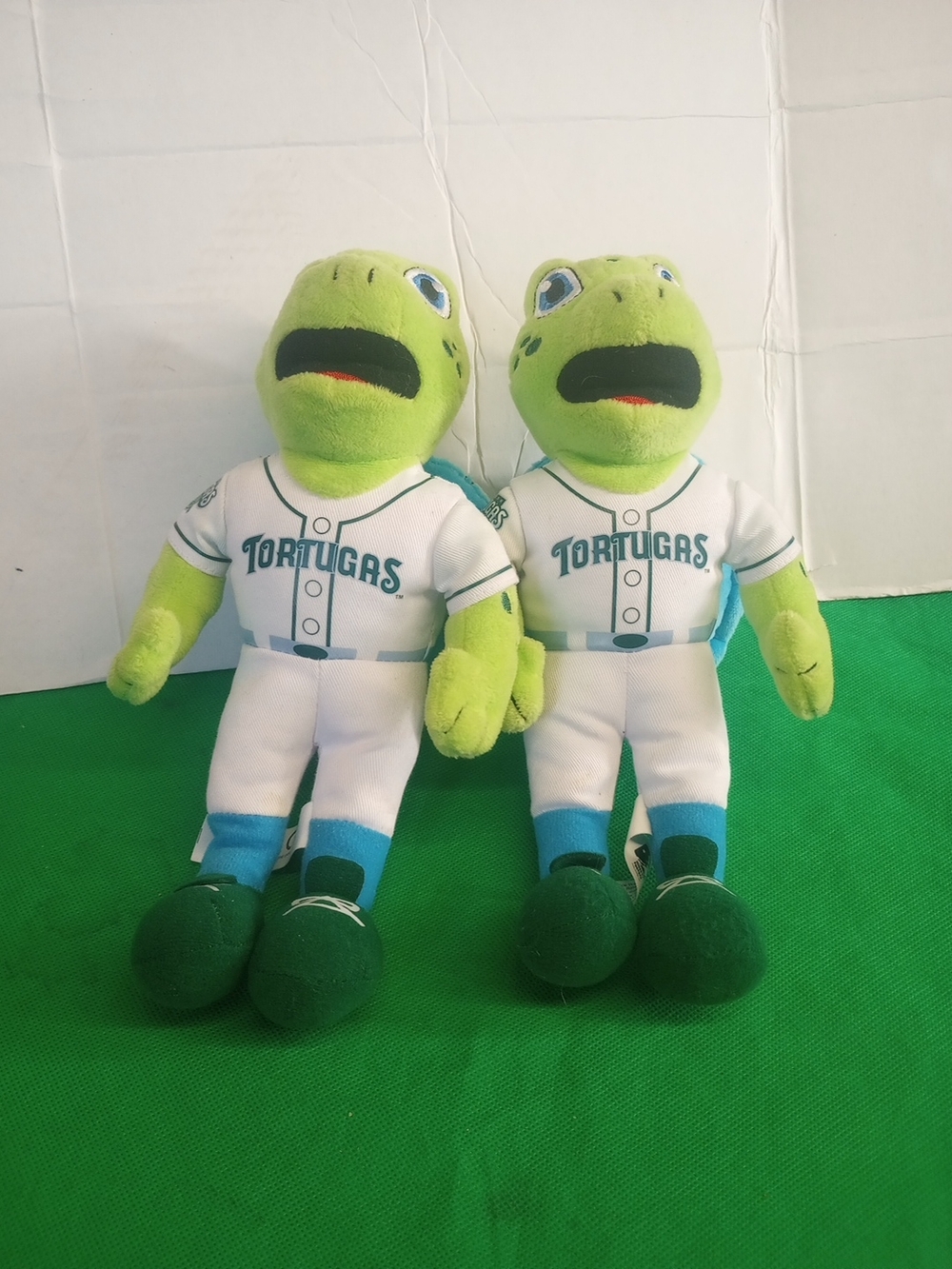 Daytona Tortugas Plush Frog Mascot  Green and White Baseball Uniforms Lot Of 2